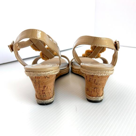 Etienne Aigner Wedge Heel Sandals, Beige Patent Leather, Heel, Women’s Size 8 - Picture 2 of 8